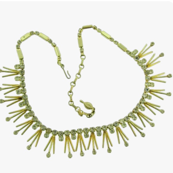 VTG Sarah Coventry Modernist “Star Shower” Gold Crystal Spiked Runway Necklace - Picture 3 of 6